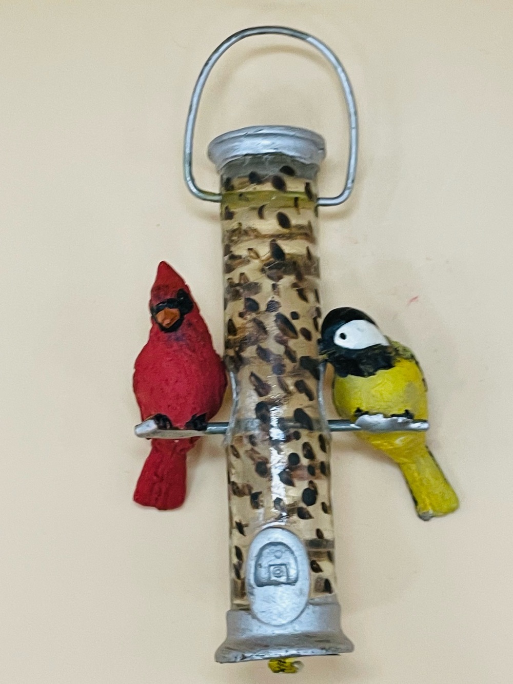 Cardinal & Chickadee with bird feeder Christmas Ornament